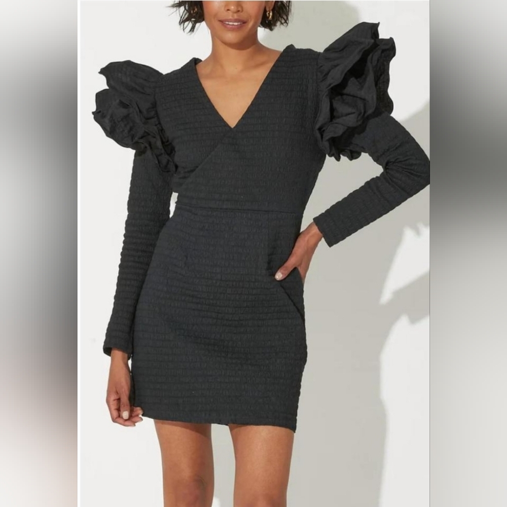 NWT Cleobella Black Ruffled Shoulder Mini Dress